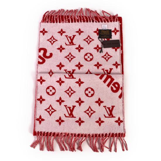 17AW LOUIS VUITTON × SUPREME Monogram Scarf マフラー レッド スカーフ ルイヴィトン×シュプリーム 7080220